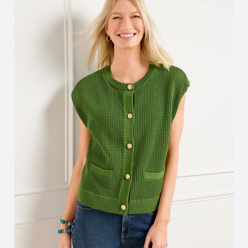 Talbots Mesh Stitch Sweater Shell Women’s SZ Medium in Olive Grove Green